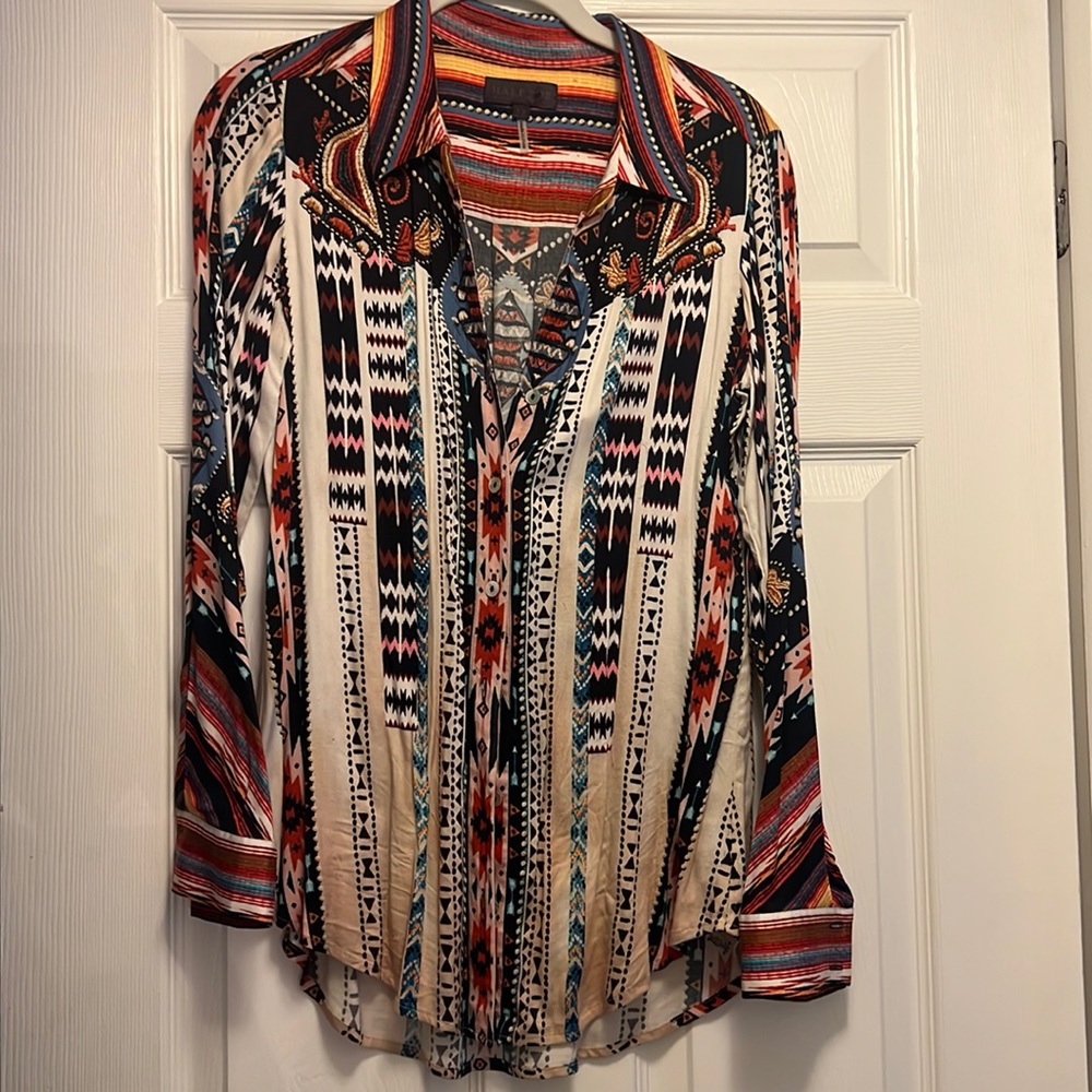 Hale Bob jersey top Size XS Long Sleeve with cuff multicolored $55